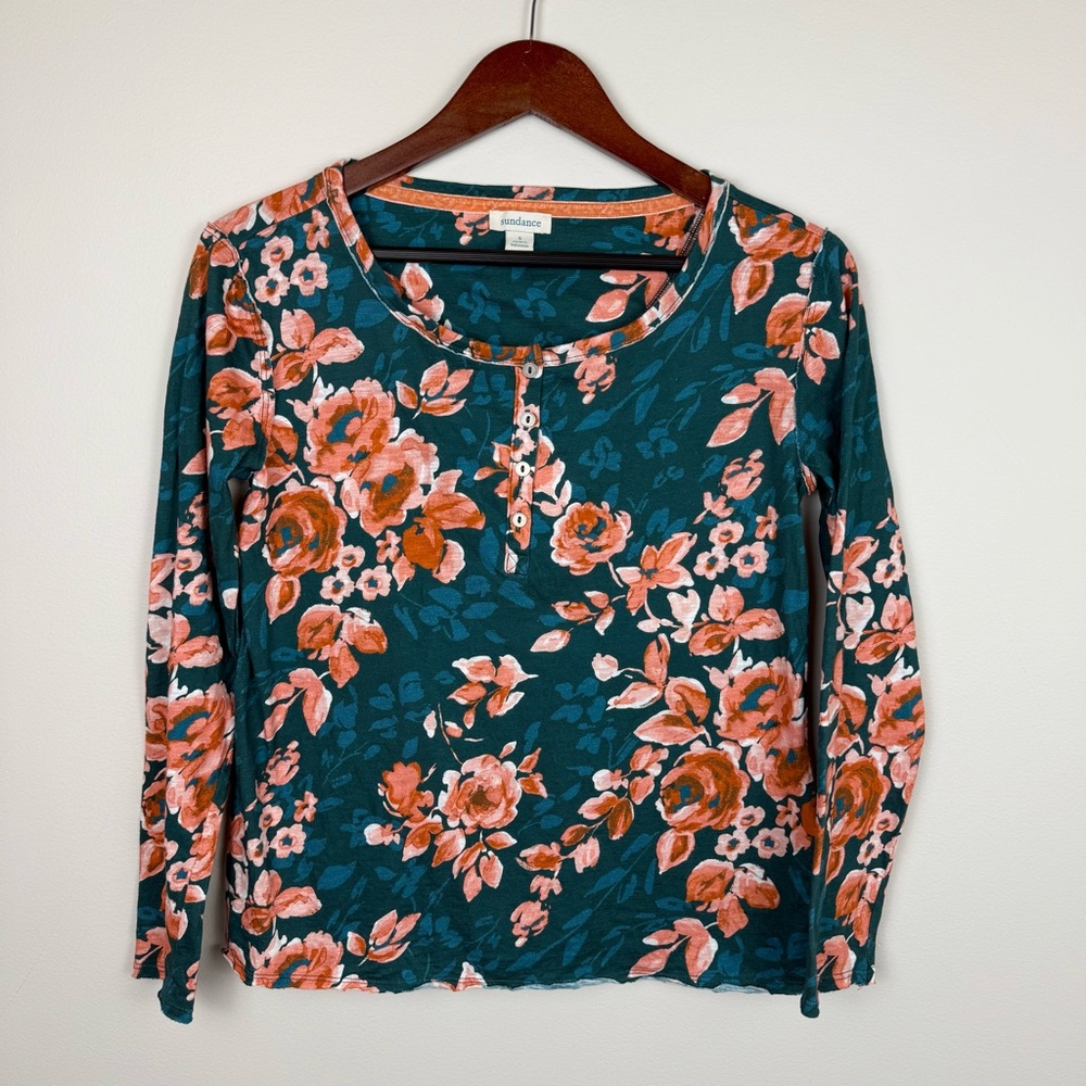 Sundance Women's top green/orange long sleeved cotton size Small great condition